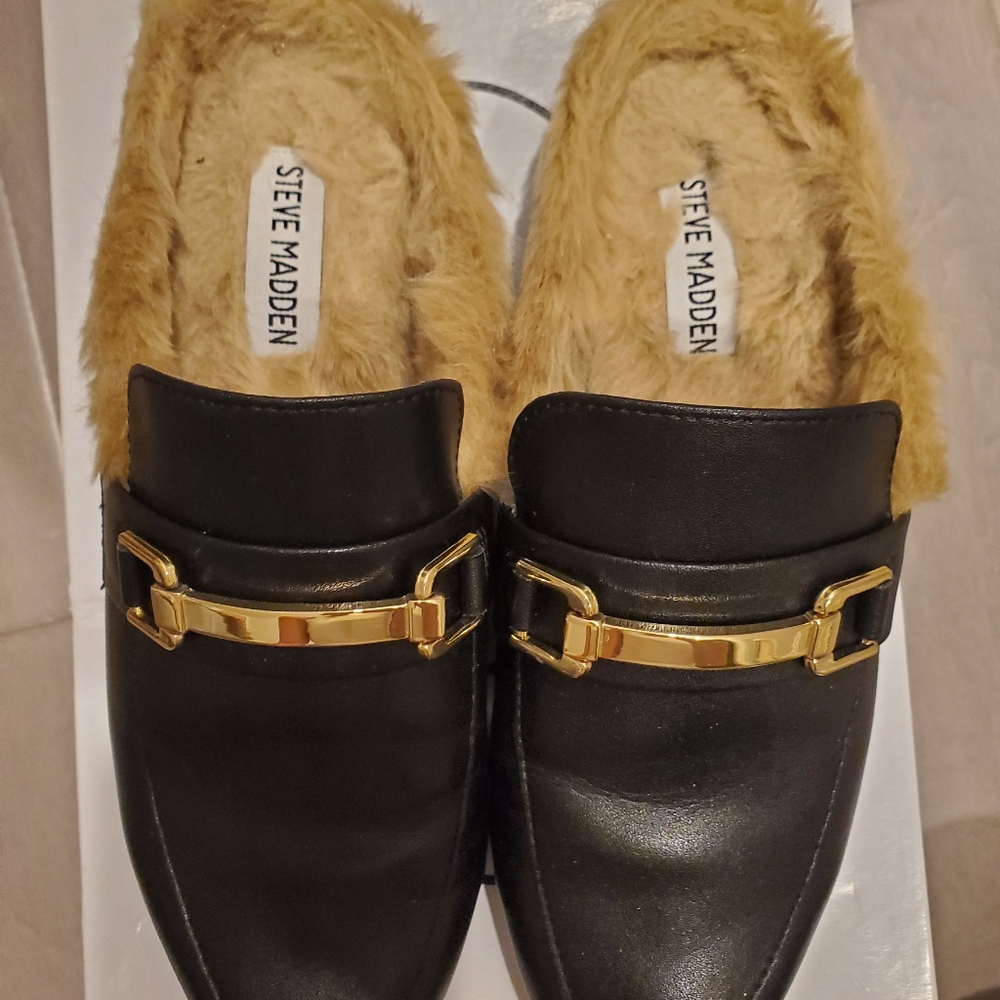 Faux fur leather loafers